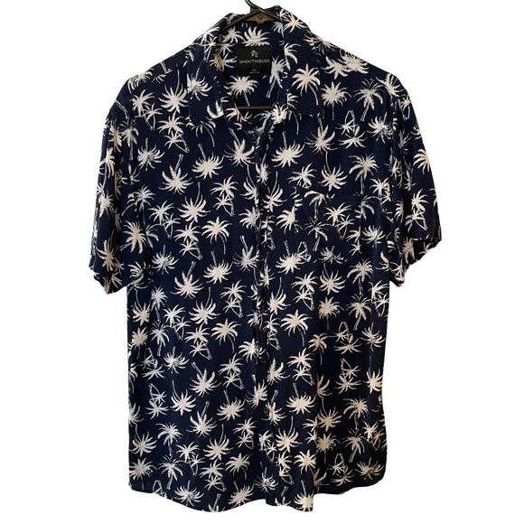 Southhouse Mens Size M Hawaiian Shirt Blue White Palm Tree Rayon Tropical Summer - Picture 1 of 9